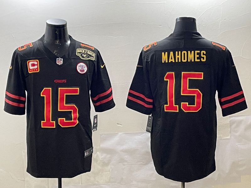 Men Kansas City Chiefs 15 Mahomes Black 2025 Nike Vapor Limited NFL Jersey style 15